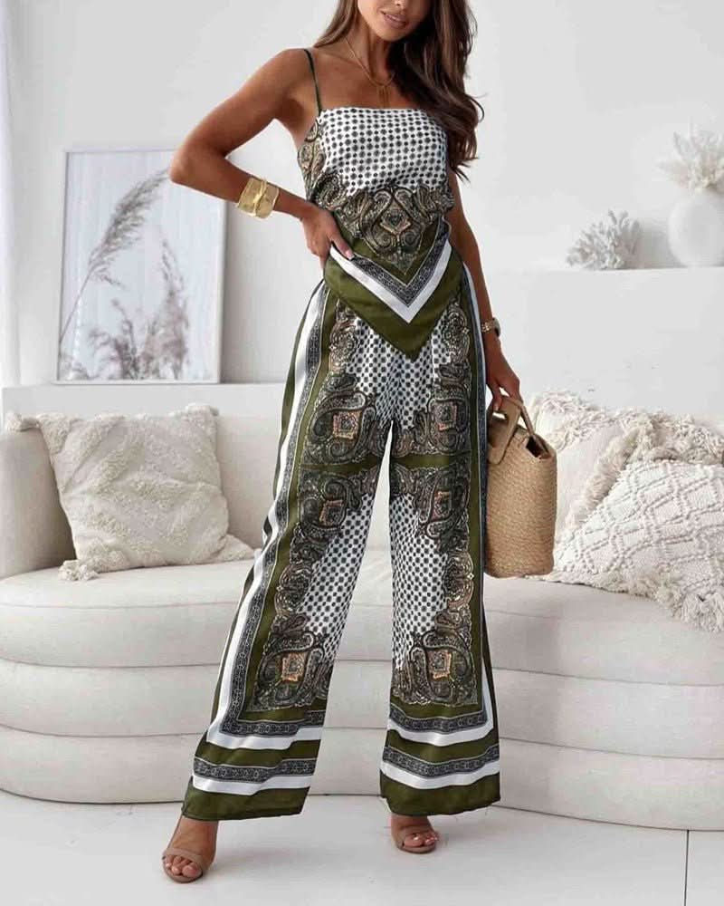 Dame Sæt Let Tekstilmateriale | Afslappet Pasform Bluse & Wide Leg Bukser | Til Hverdagsbrug & Fritid | Vanero