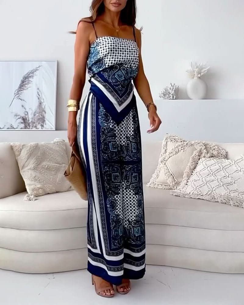 Dame Sæt Let Tekstilmateriale | Afslappet Pasform Bluse & Wide Leg Bukser | Til Hverdagsbrug & Fritid | Vanero