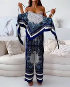 Dame Sæt Let Tekstilmateriale | Afslappet Pasform Bluse & Wide Leg Bukser | Til Hverdagsbrug & Fritid | Vanero