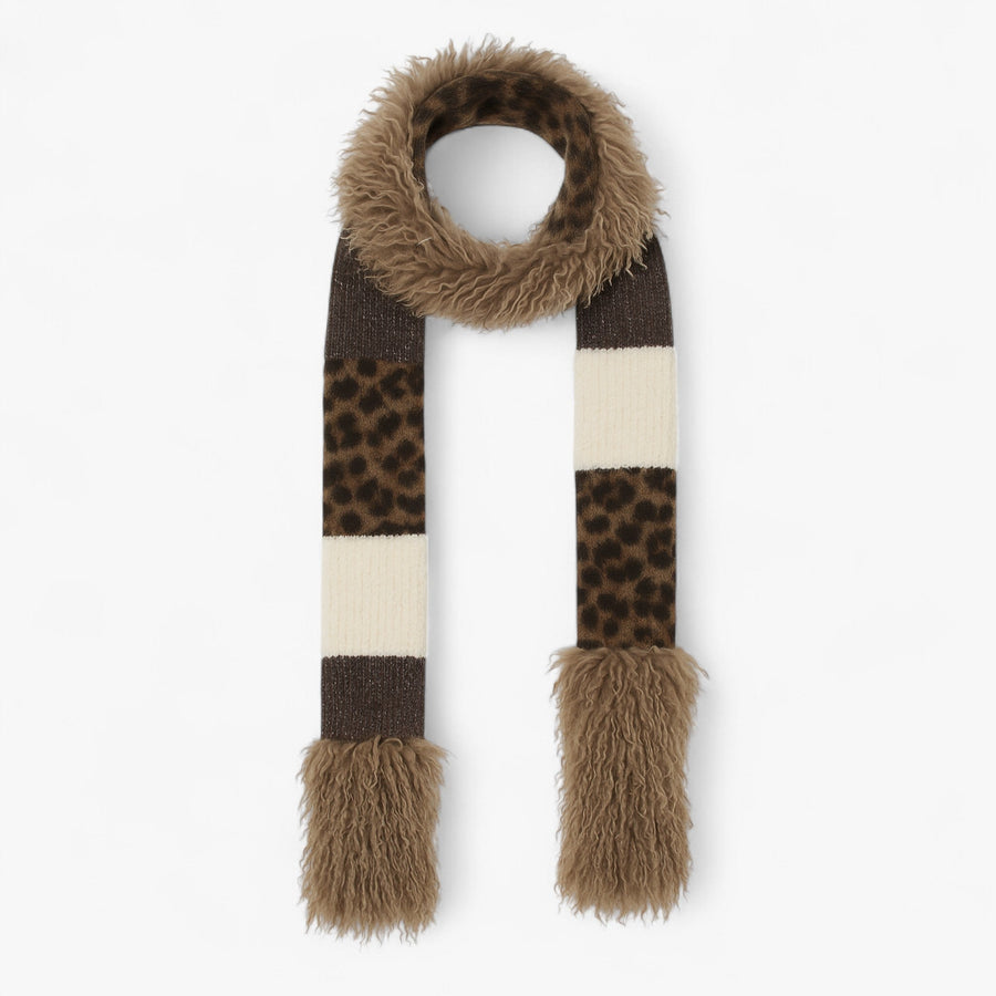 Dame Leopard Strikkesjal | Lysbrun & Cashmere-Look Overflade | Mønstret Sjal Til Hverdagsbrug, Efterår & Vinter | Vanero
