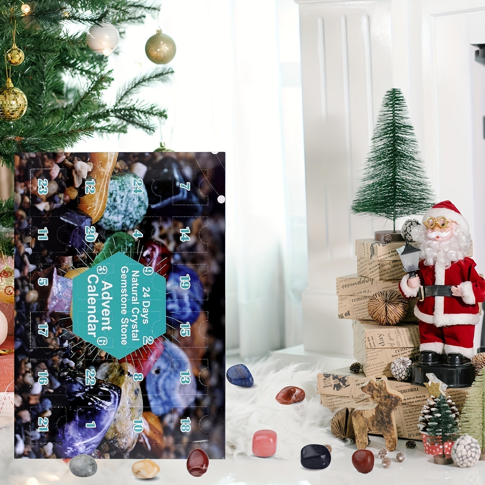 Adventskalender | 24 Naturkrystaller | Jule Nedtælling Sæsondekoration | Vanero