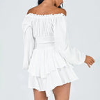 Dame Kjole Let Polyester | Afslappet Pasform Off-Shoulder Kjole | Flæsedetaljer Til Hverdagsbrug & Fritid | Vanero