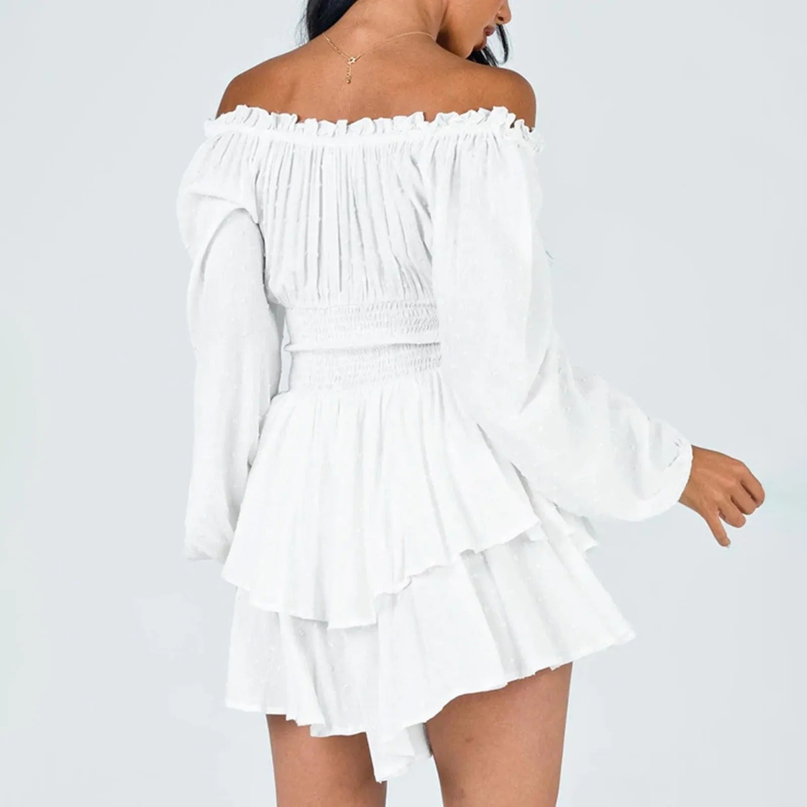 Dame Kjole Let Polyester | Afslappet Pasform Off-Shoulder Kjole | Flæsedetaljer Til Hverdagsbrug & Fritid | Vanero