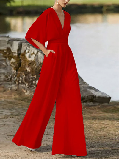 Stilla | elegant jumpsuit med brede ben og v-hals til kvinder | vanero