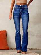 Dame Jeans Bomuldsblanding Denim | Flare Pasform Denim Jeans | Klassisk Flare Ben Design Til Hverdagsbrug & Fritid | Vanero