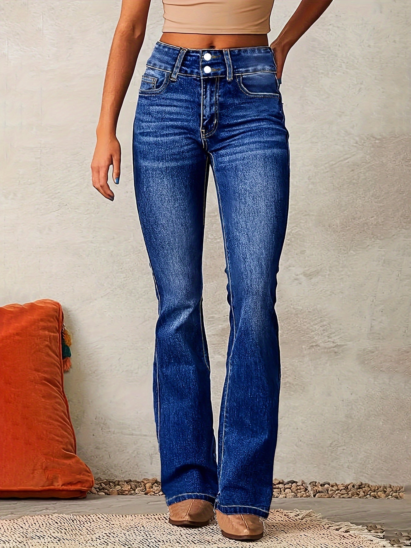 Dame Jeans Bomuldsblanding Denim | Flare Pasform Denim Jeans | Klassisk Flare Ben Design Til Hverdagsbrug & Fritid | Vanero