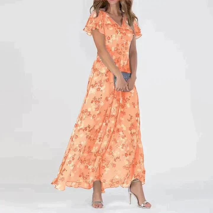 Marit | Stilfuld Blomstret V-Hals Maxi Kjole l Vanero