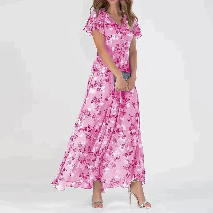 Marit | Stilfuld Blomstret V-Hals Maxi Kjole l Vanero