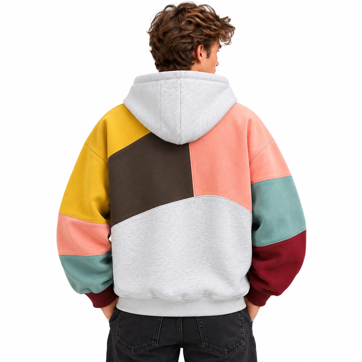 Herre Color Block Hoodie | Hætte Med Snøre & Kængurulomme | Langærmet Patchwork Pullover Til Hverdag & Streetwear | Vanero