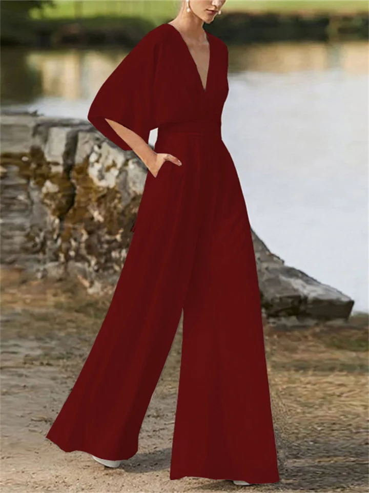 Stilla | elegant jumpsuit med brede ben og v-hals til kvinder | vanero