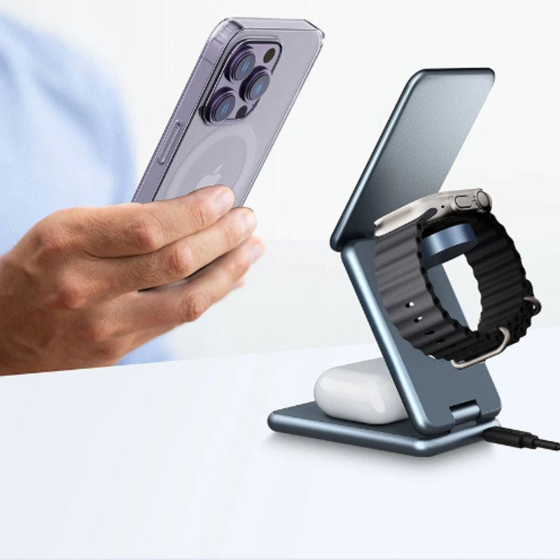 Ladestation I 3-i-1 trådløs oplader til iPhone og Android | Vanero