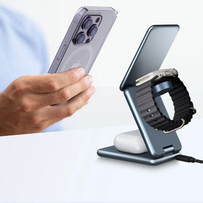 Ladestation I 3-i-1 trådløs oplader til iPhone og Android | Vanero