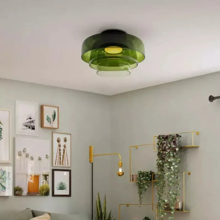Glas Loftlampe Med Metalkonstruktion | E27 Loftbelysning Til Indendørs Brug | Fås I Ravglas Eller Klart Glas | Vanero
