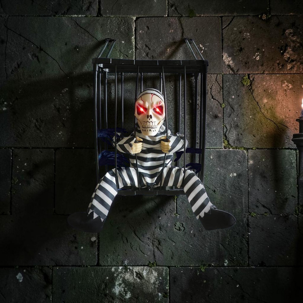 Halloween Skelet Fange Dekoration | Bevægelsesaktiveret Lyd & Bevægelse | Batteridrevet | Vanero
