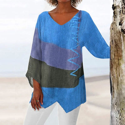 Helene | Stilfuld V-hals Color Block Top l Vanero