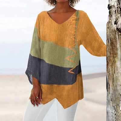 Helene | Stilfuld V-hals Color Block Top l Vanero