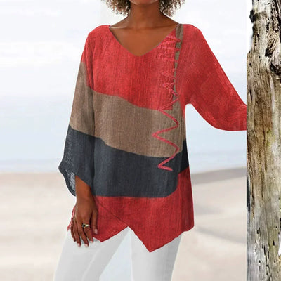 Helene | Stilfuld V-hals Color Block Top l Vanero