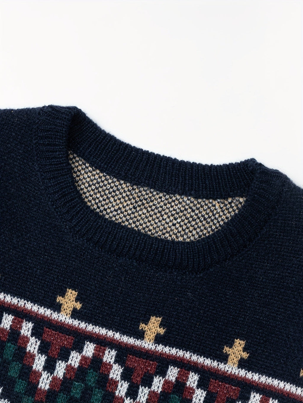 Strikpullover Til Herre | Nordisk Inspireret Jacquard Med Rombe- & Zigzagmønster | Løs Pasform, Rund Hals & Ribbede Manchetter | Vanero