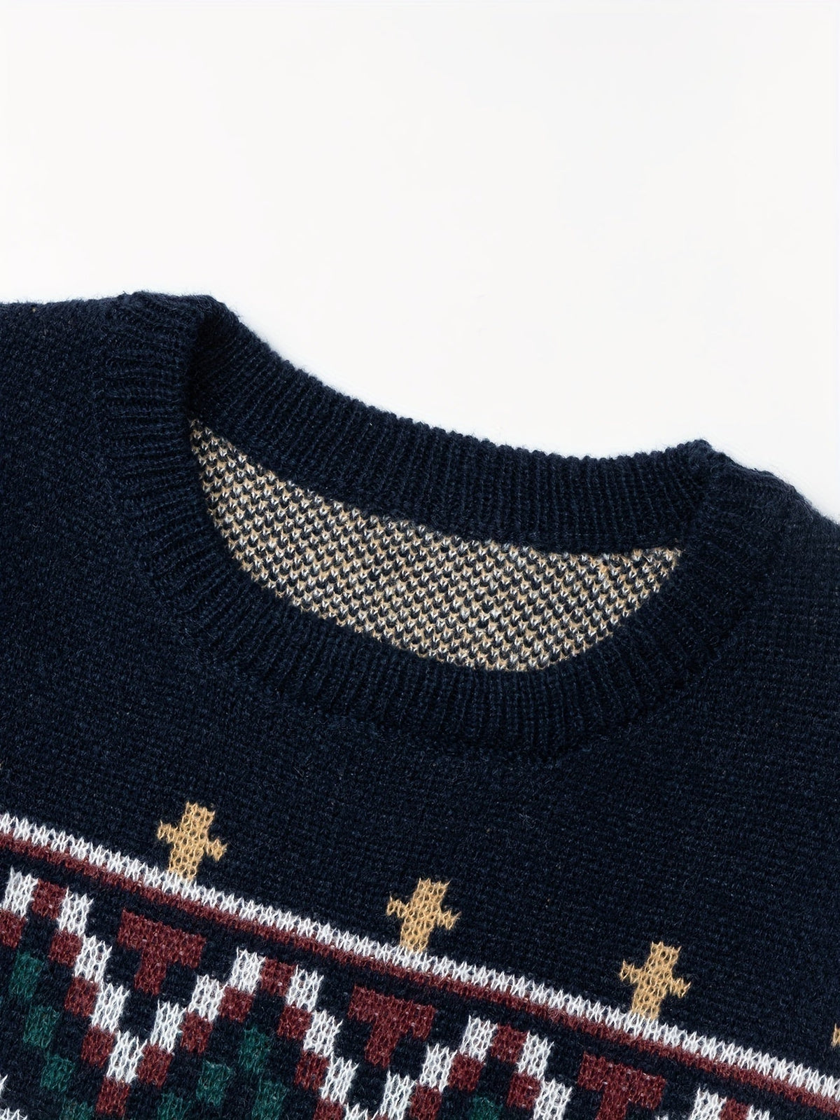 Strikpullover Til Herre | Nordisk Inspireret Jacquard Med Rombe- & Zigzagmønster | Løs Pasform, Rund Hals & Ribbede Manchetter | Vanero