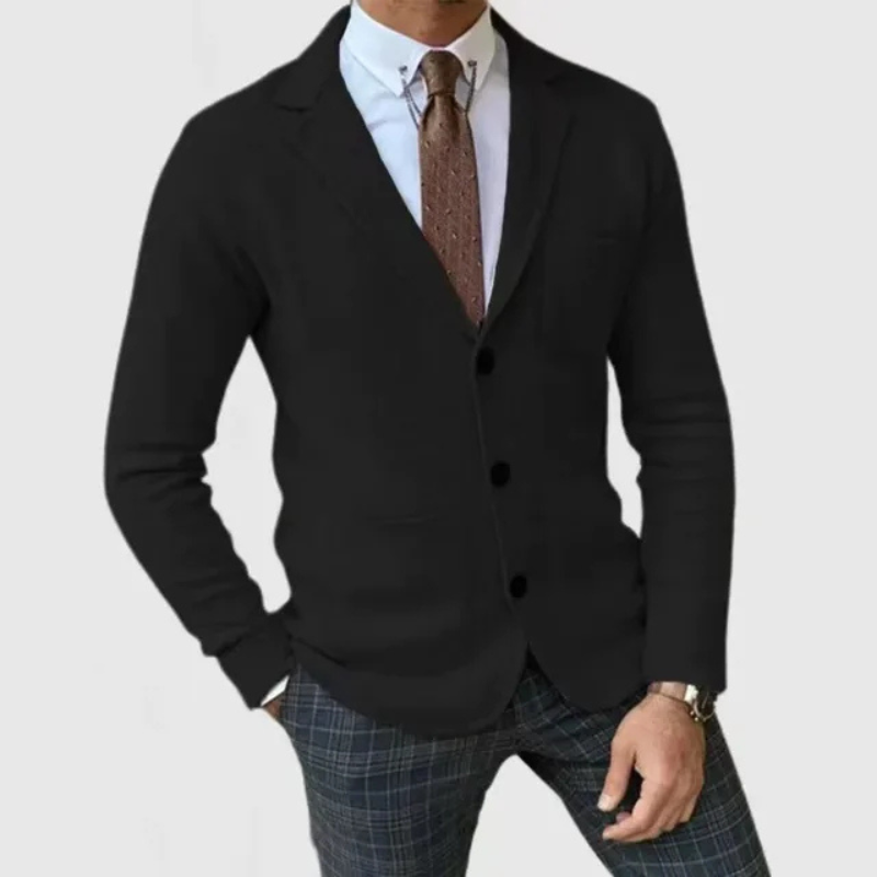 Herre Cardigan Strikket Stof | Slim Fit Striktrøje | Reverskrave Design Til Hverdag & Smart Casual Brug | Vanero