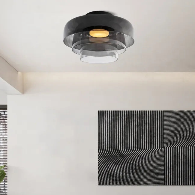 Glas Loftlampe Med Metalkonstruktion | E27 Loftbelysning Til Indendørs Brug | Fås I Ravglas Eller Klart Glas | Vanero