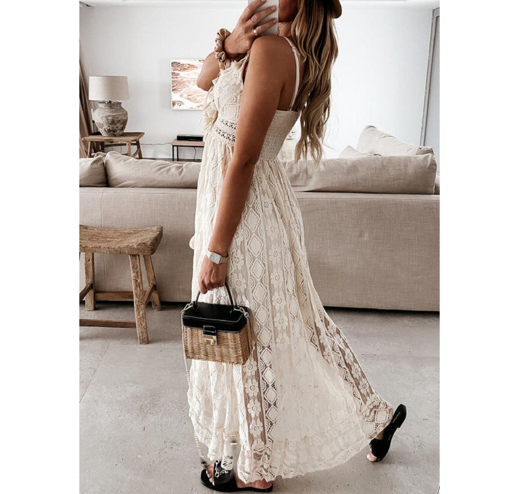 Damekjole Let Tekstilmateriale | Relaxed Fit Boho Maxikjole | Flydende Lang Silhuet til Sommerbrug & Fritidsaktiviteter | Vanero