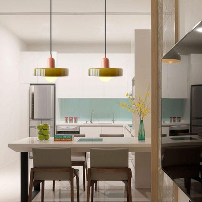 Bauhaus l Pendellampe af Farvet Glas l Vanero