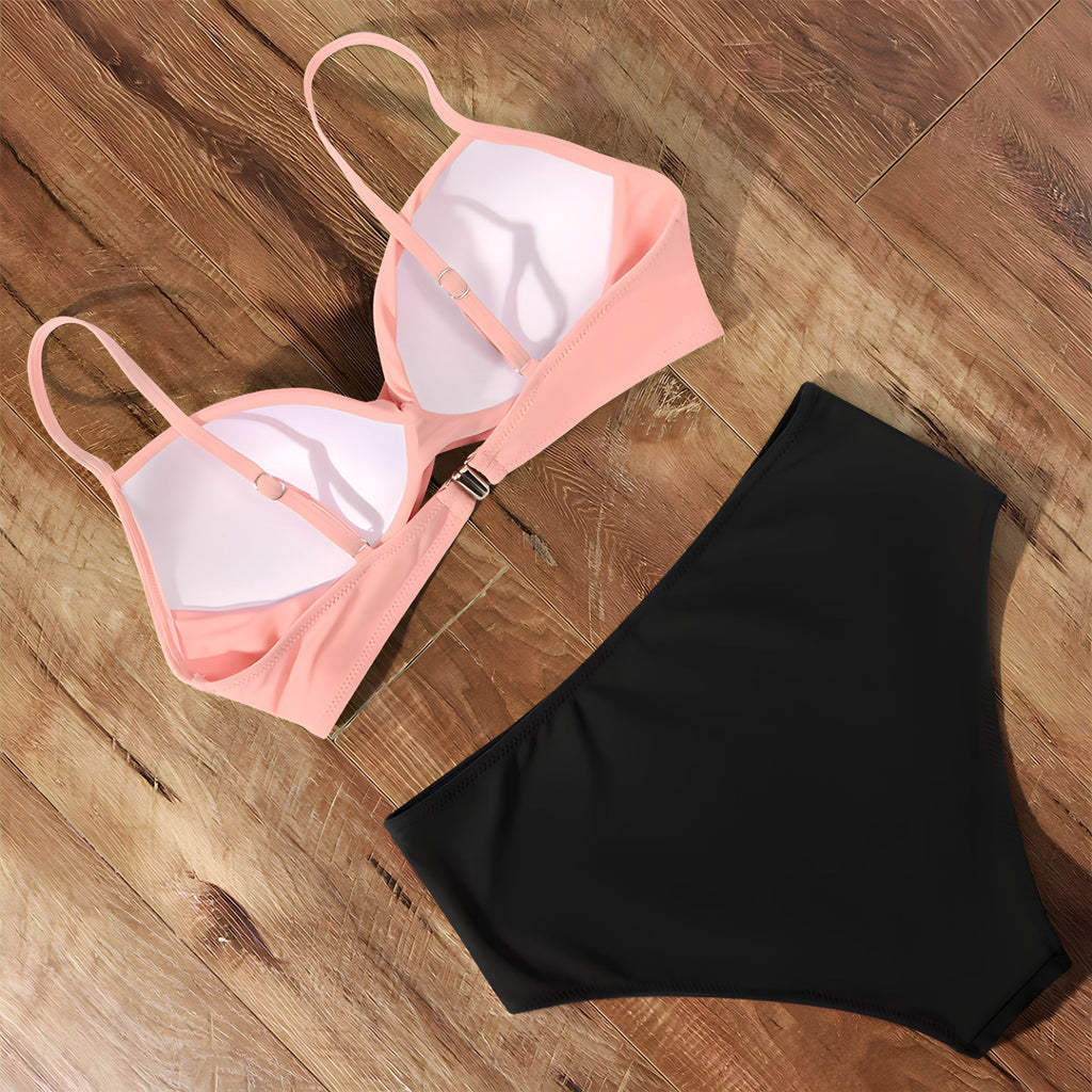Ave Højtaljet Bikini-Sæt i Strækbart Materiale | Todelt Badetøj med Fleksibel Pasform | Hurtigttørrende Design til Strand og Poolbrug | Vanero