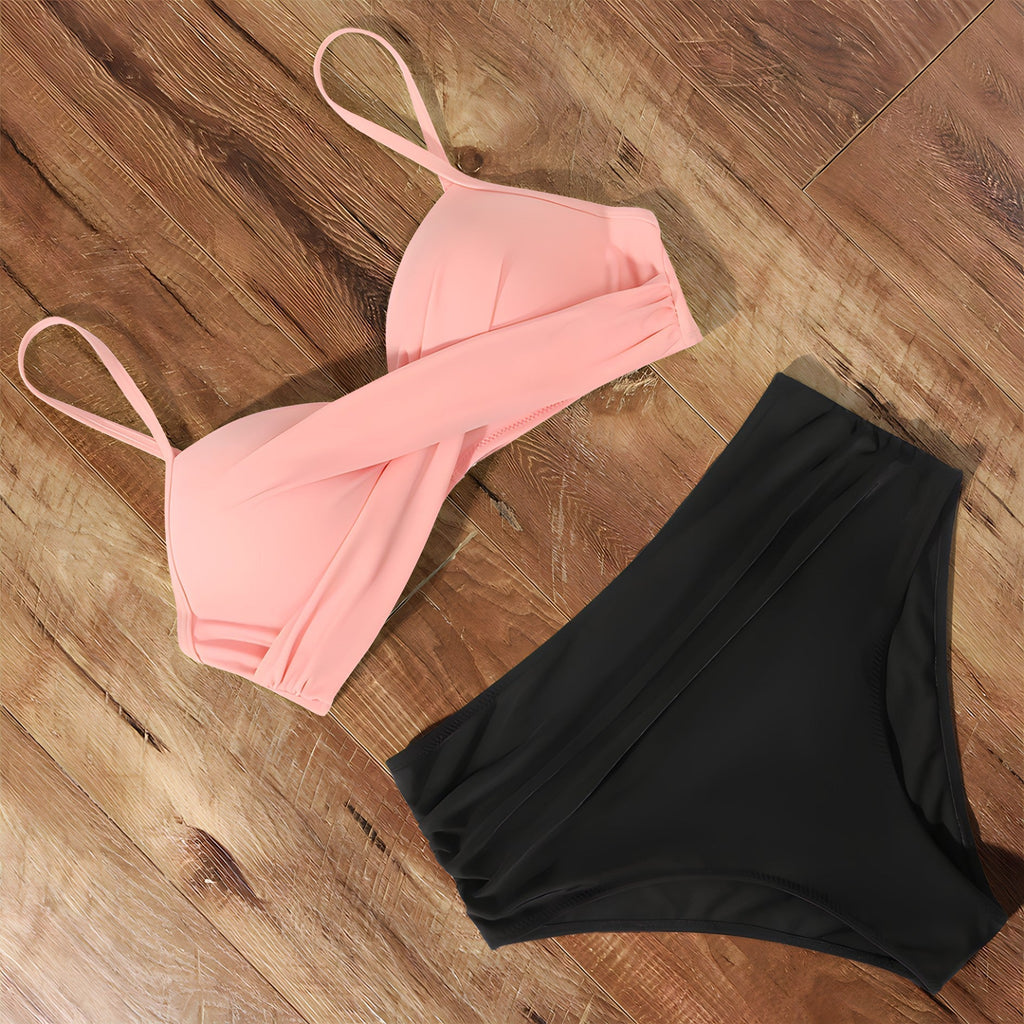 Ave Højtaljet Bikini-Sæt i Strækbart Materiale | Todelt Badetøj med Fleksibel Pasform | Hurtigttørrende Design til Strand og Poolbrug | Vanero