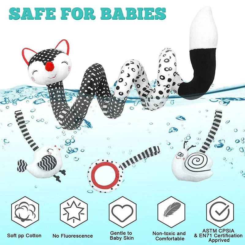 Spirallegetøj Stof og Polyester | Aktivitetslegetøj til Barnevogn og Autostol | Blødt Viklebart Babylegetøj | Vanero