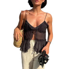 Dame Cami Top | Chiffon Top Med Justerbare Stropper | Hverdagsbrug | Vanero