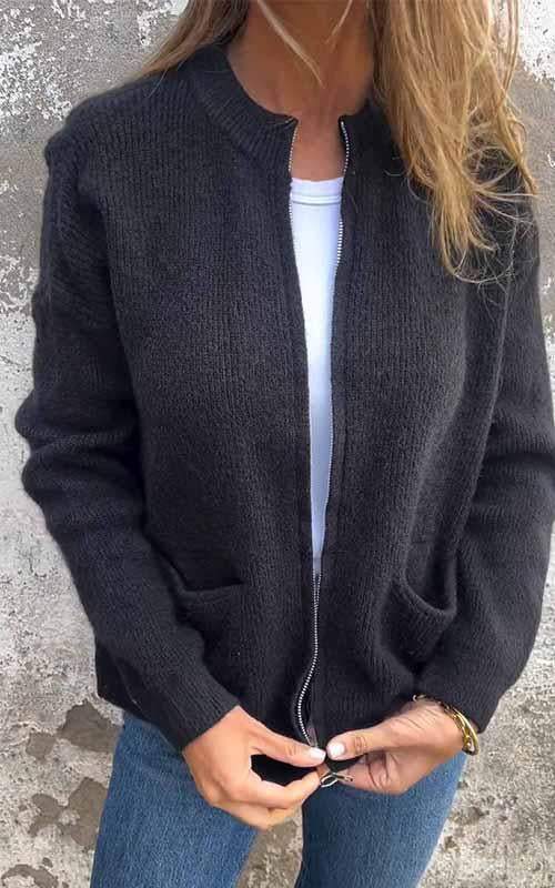Damecardigan | Frontlynlås Design  Blød Tekstilkonstruktion | Hverdagsbrug & Lag-På-Lag Styling | Vanero