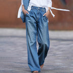 Dame Jeans Bomuldsblanding Denim | Afslappet Pasform Wide-Leg Jeans | Lynlås Og Knaplukning Til Hverdag & Arbejde | Vanero