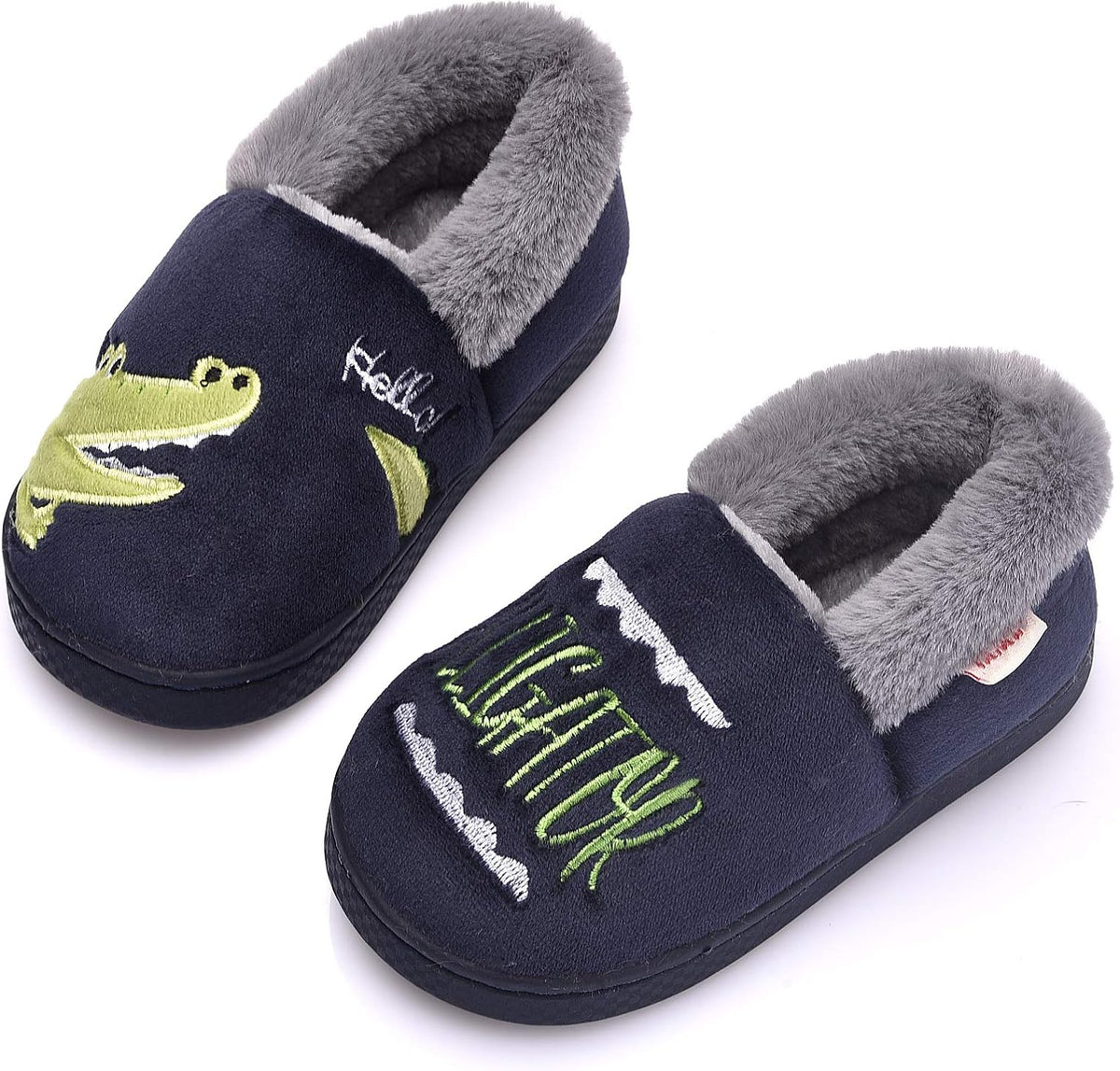 Forede Børnehusko | Bomuld, Plush & Kunstfleecefor | Slip-On Husko Med Dyremotiv & Gummisål Til Indendørs Brug | Vanero