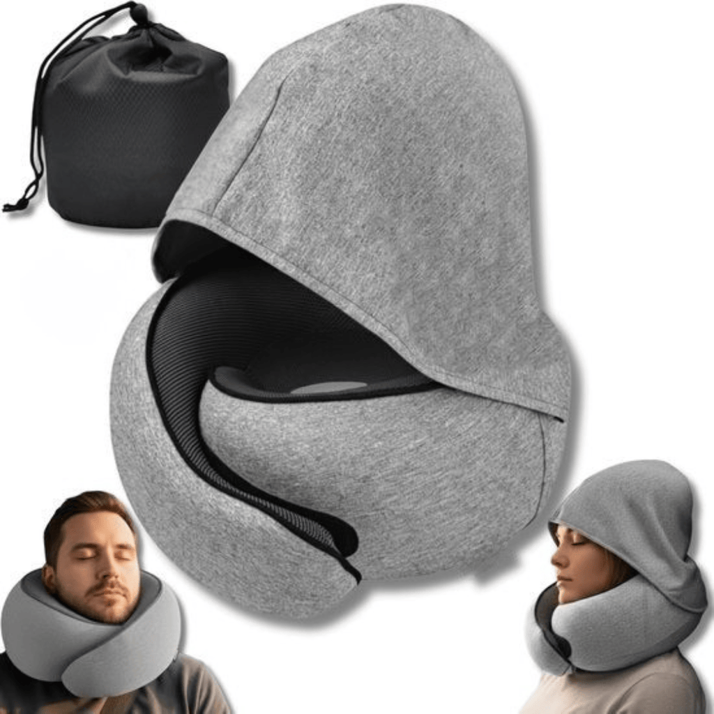 Rejse-Nakkepude Med Hætte | U-Formet Memory Foam Design | Bomulds-Fleecebetræk Med Kompakt Rulleopbevaring Til Rejser | Vanero