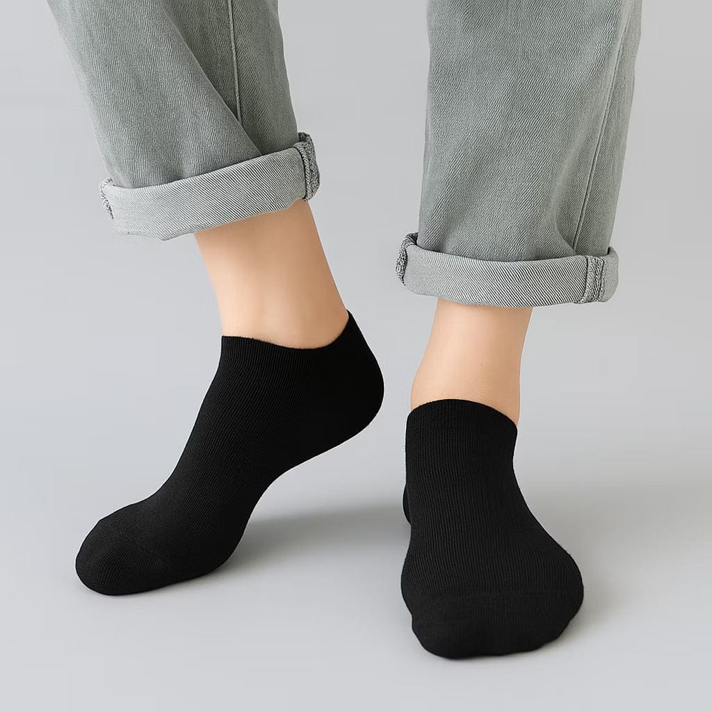 Sorte Ankelstrømper 10-Pak | 80% Bomuld Med Polyester & Elastan | Lavskårne Unisex-Strømper I Størrelse 38–41 | Vanero