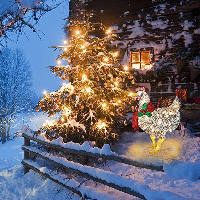 LED Dekoration | Lysende Kyllingefigur | Kylling med Tørklæde Juleudsmykning Indendørs | Vanero