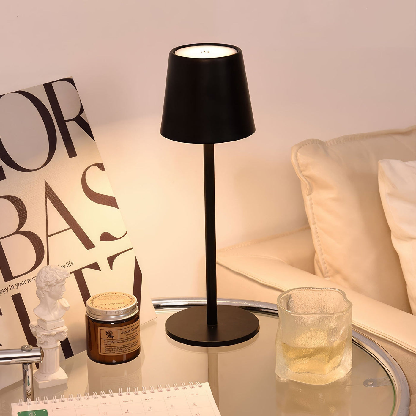 LuxoLight | Trådløs Dæmpbar Bordlampe Ultimativ Design Sort 1 + 1 Gratis | Vanero