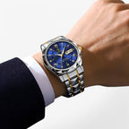 Herre Automatisk Armbåndsur | 40mm Sølvfarvet Urkasse & Blå Læderrem | Klassisk Analogt Ur Til Hverdag, Arbejde & Fest | Vanero