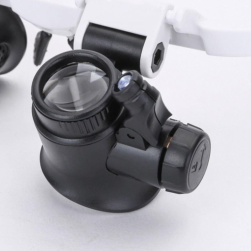 Forstørrelsesbrille Med Hovedbånd | Udskiftelige Glaslinser Med 8x, 15x & 23x Forstørrelse | LED-Lys & Justerbart Hovedbånd | Vanero