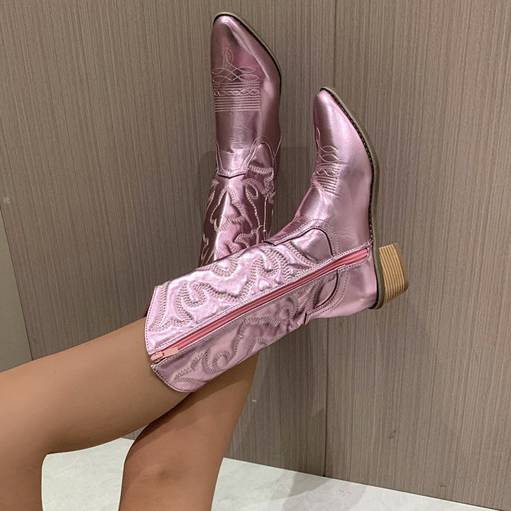 Dame Cowboystøvler PU-Læder | Slip On Western Fodtøj | Blokhæl Design Til Hverdag & Fritidsbrug | Vanero