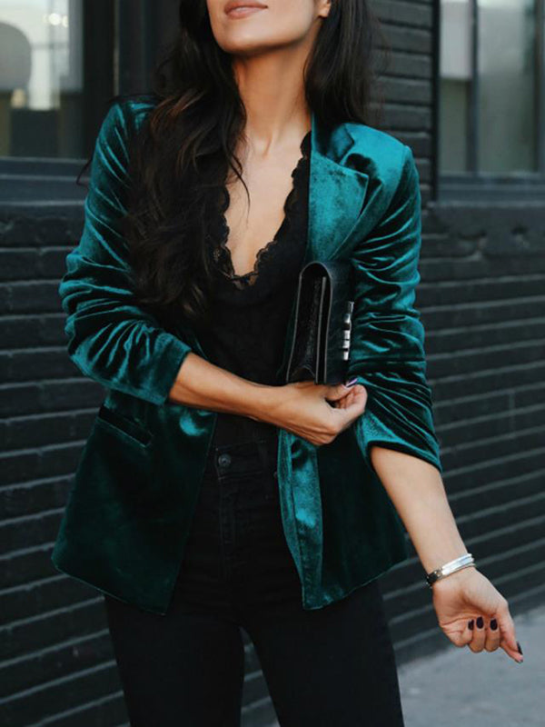 Maeve Polyester Med Fløjlslignende Overflade | Regular Fit Blazer | Reverskrave & Knaplukning til Hverdagsbrug & Formelle Outfits | Vanero