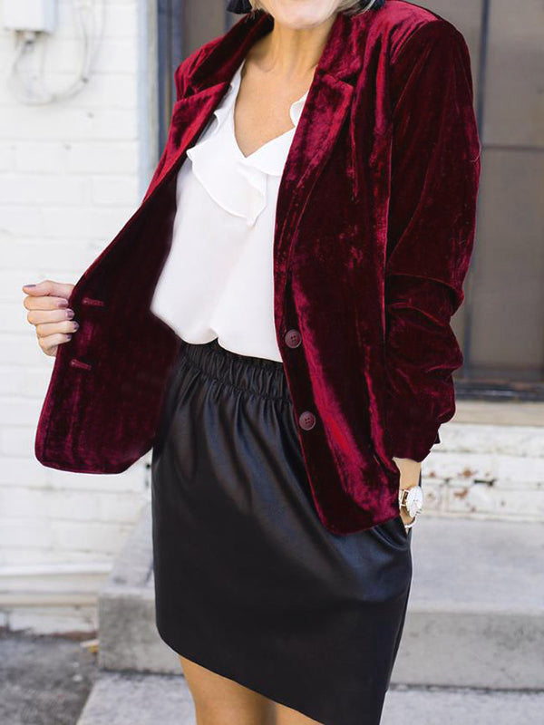 Maeve Polyester Med Fløjlslignende Overflade | Regular Fit Blazer | Reverskrave & Knaplukning til Hverdagsbrug & Formelle Outfits | Vanero