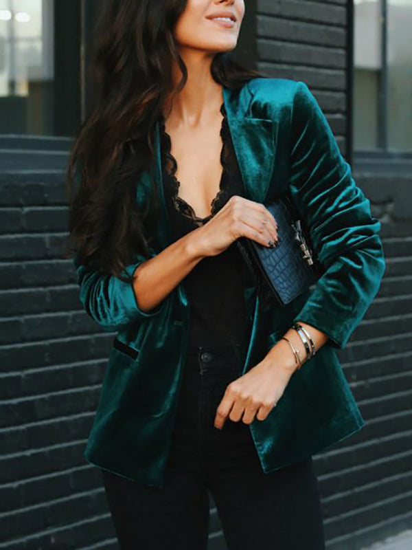 Maeve Polyester Med Fløjlslignende Overflade | Regular Fit Blazer | Reverskrave & Knaplukning til Hverdagsbrug & Formelle Outfits | Vanero