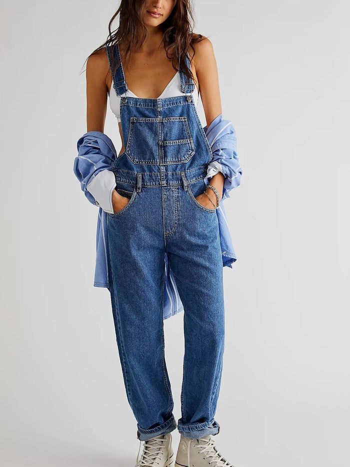 Denim Buksedragt i Bomuldsblanding | Afslappet Pasform Overalls Buksedragt | Justerbare Stropper til Hverdagsbrug | Vanero
