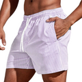 Herre Stribede Badeshorts | Elastisk Talje Med Snøre | Hurtigtørrende Polyester Badetøj | Vanero