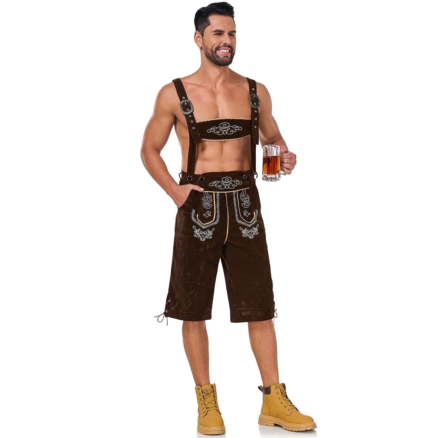 Herre Lederhosen Ægte Læder | Traditionelt Oktoberfest Buksedesign | Broderede Detaljer Til Festivaler & Events | Vanero