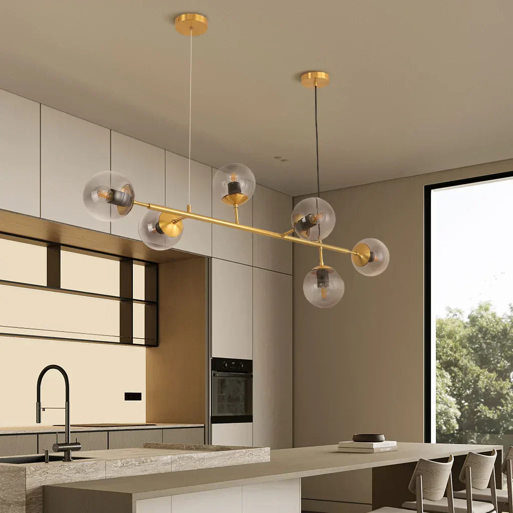 Pendellampe Med Glaskugle | Justerbar Loftlampe Med Metalbase Og E27 Fatning | Indendørs Belysning | Vanero