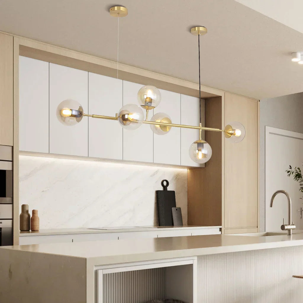 Pendellampe Med Glaskugle | Justerbar Loftlampe Med Metalbase Og E27 Fatning | Indendørs Belysning | Vanero