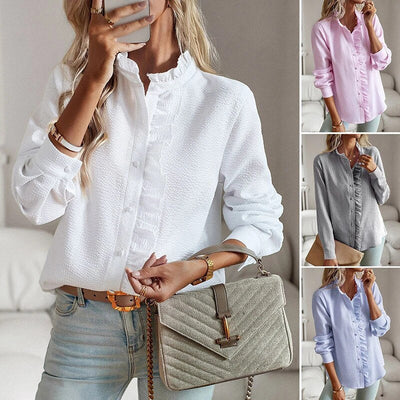 Jade | Stilfuld Flæset Knapbluse l Vanero